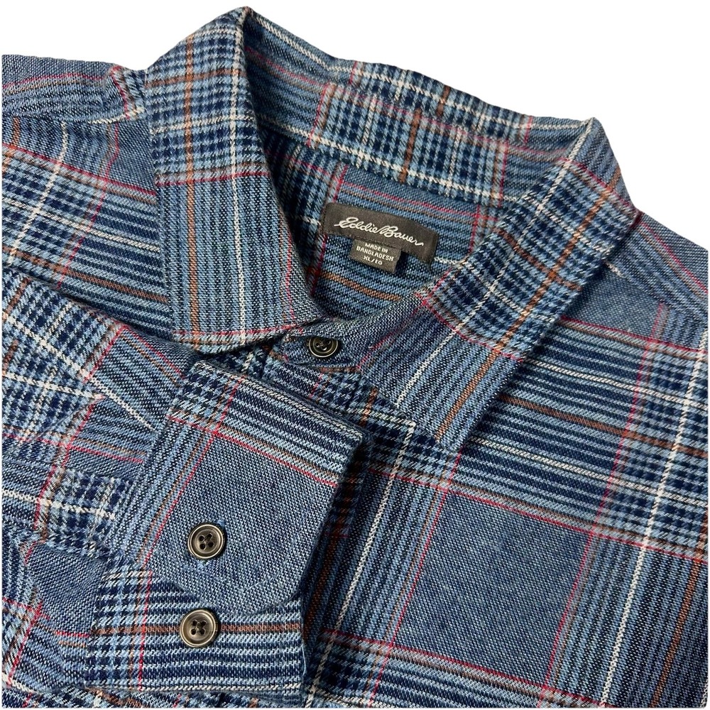 Eddie Bauer Mens Plaid Flannel Button Up Shirt Long Sleeve XL/EG Blue